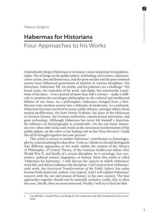 Habermas for Historians Four Approaches to His Works