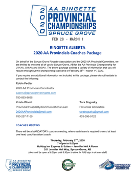 RINGETTE ALBERTA 2020 AA Provincials Coaches Package