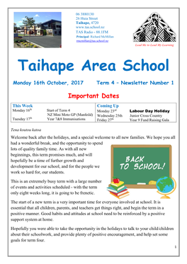 Taihape Area School Newsletter