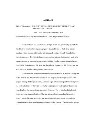 ABSTRACT Title of Dissertation: the TORT REVOLUTION: PRODUCT