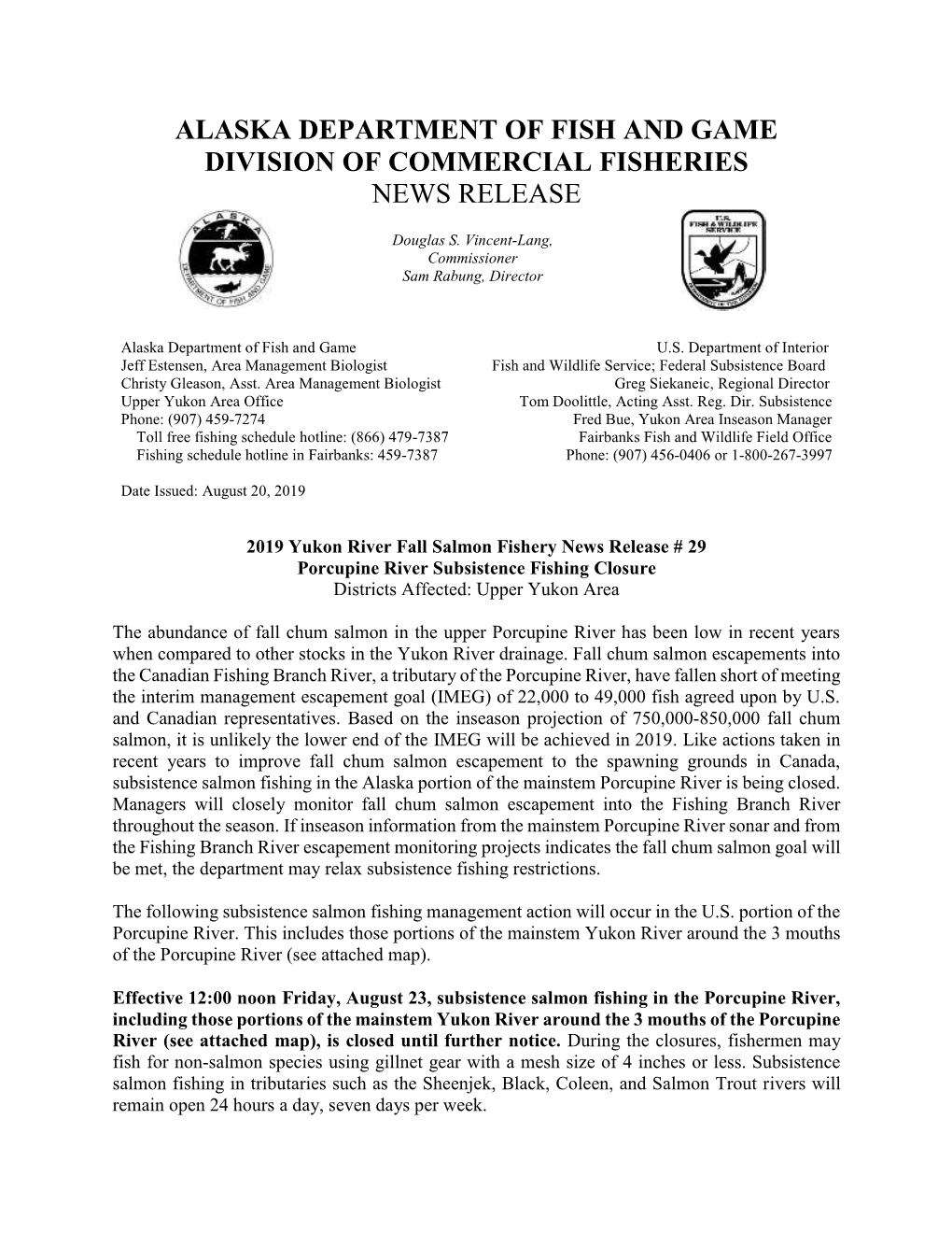 Alaska Department of Fish and Game Division of Commercial Fisheries News Release