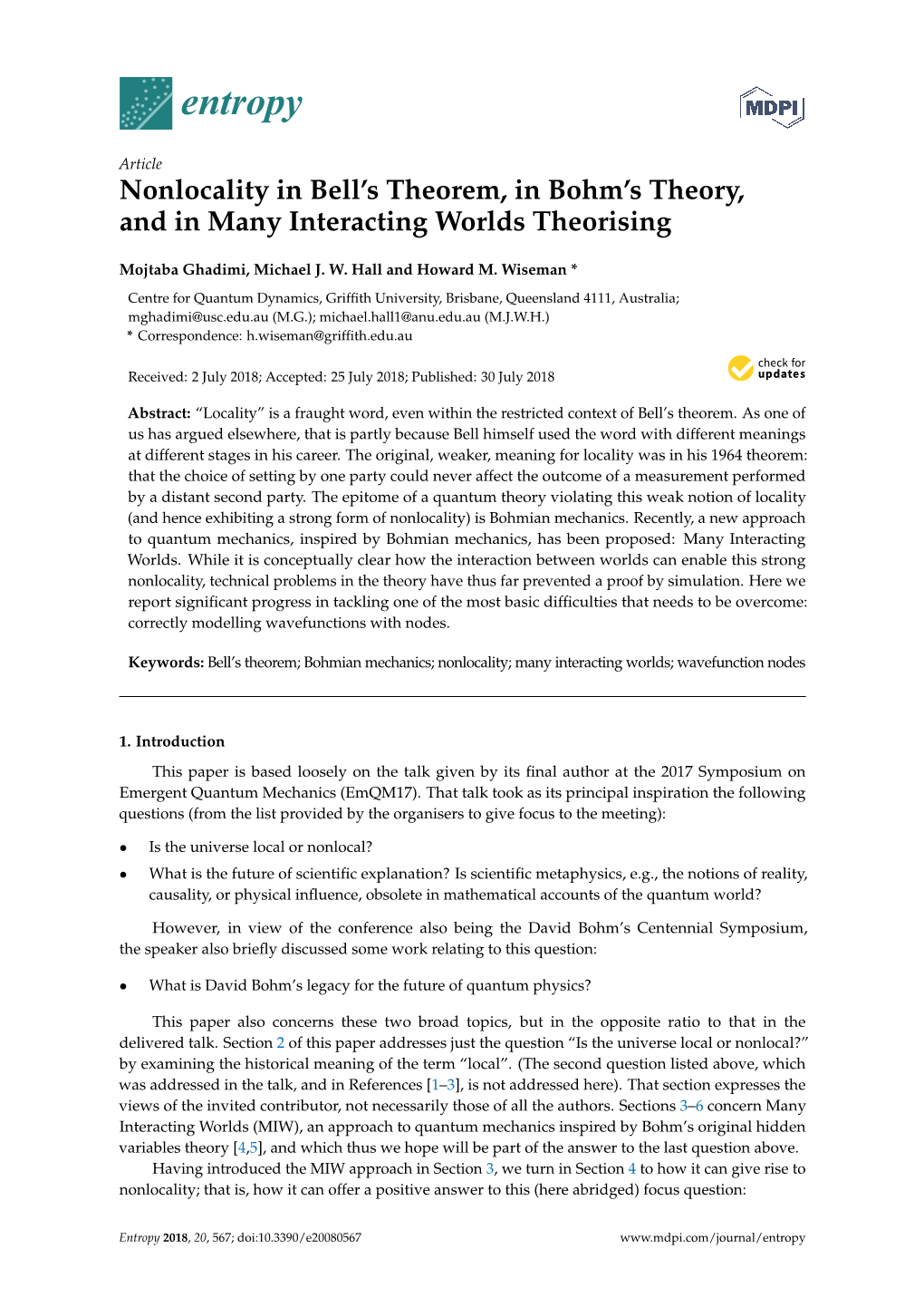 Nonlocality in Bell's Theorem, in Bohm's Theory, and in Many