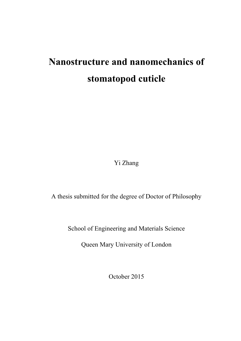 Nanostructure and Nanomechanics of Stomatopod Cuticle