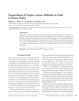 Seroprevalence of Neospora Caninum Antibodies in Cattle in Eastern Turkey Balkaya, I.,1* Bastem, Z.,2 Avcioglu, H.1 and Onalan, S