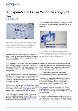 Singapore's SPH Sues Yahoo! in Copyright Row 23 November 2011