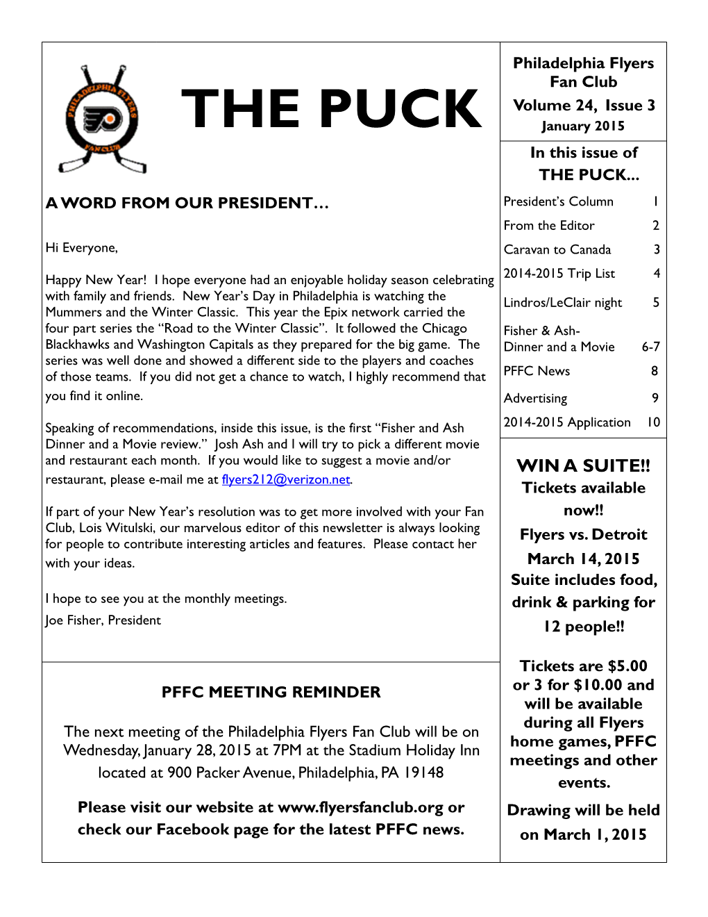 THE PUCK January 2015 in This Issue of the PUCK