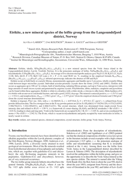 Eirikite, a New Mineral Species of the Leifite Group from the Langesundsfjord District, Norway