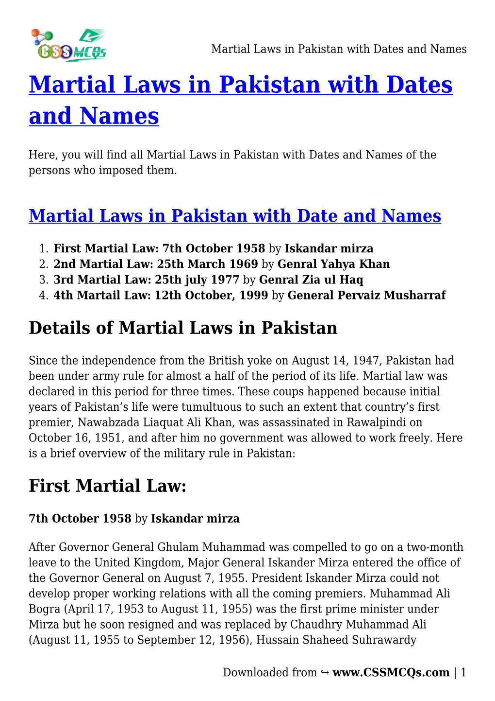 Martial Laws In Pakistan With Dates And Names Martial Laws In Pakistan