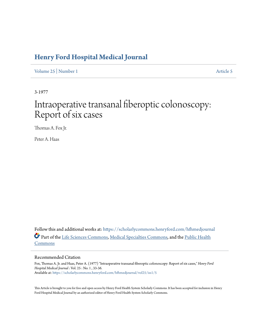 Intraoperative Transanal Fiberoptic Colonoscopy: Report of Six Cases Thomas A