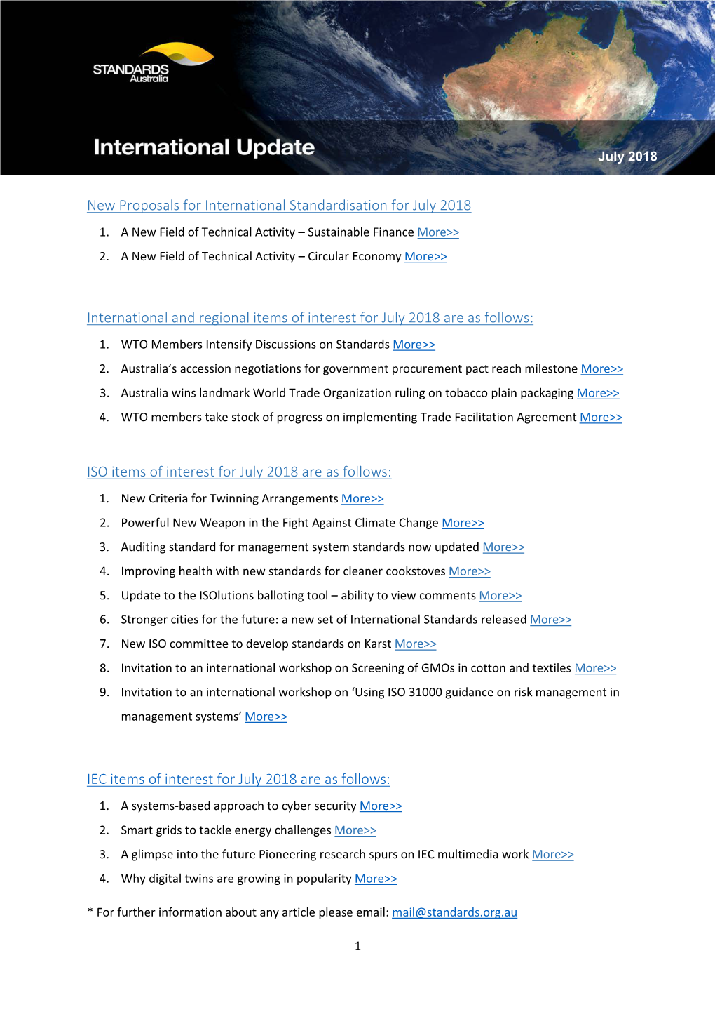 New Proposals for International Standardisation for July 2018 1