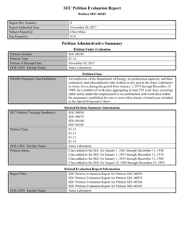 Special Exposure Cohort (SEC) Petition Evaluation Report for Ames