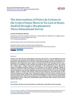 The Interventions of Pietro Da Cortona in the Crypt of Santa Maria in Via Lata in Rome, Studied Through a Morphometric Three-Dimensional Survey