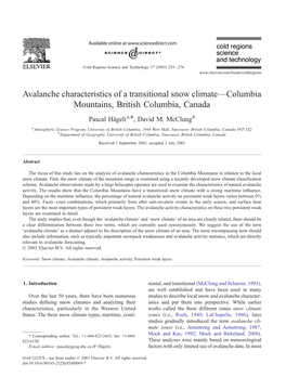 Avalanche Characteristics of a Transitional Snow Climate—Columbia Mountains, British Columbia, Canada