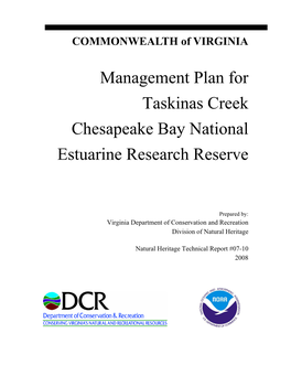 Management Plan for Taskinas Creek Chesapeake Bay National Estuarine Research Reserve