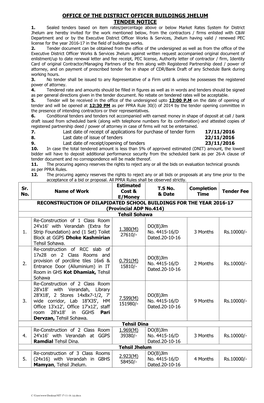 Office of the District Officer Buildings Jhelum Tender Notice 1