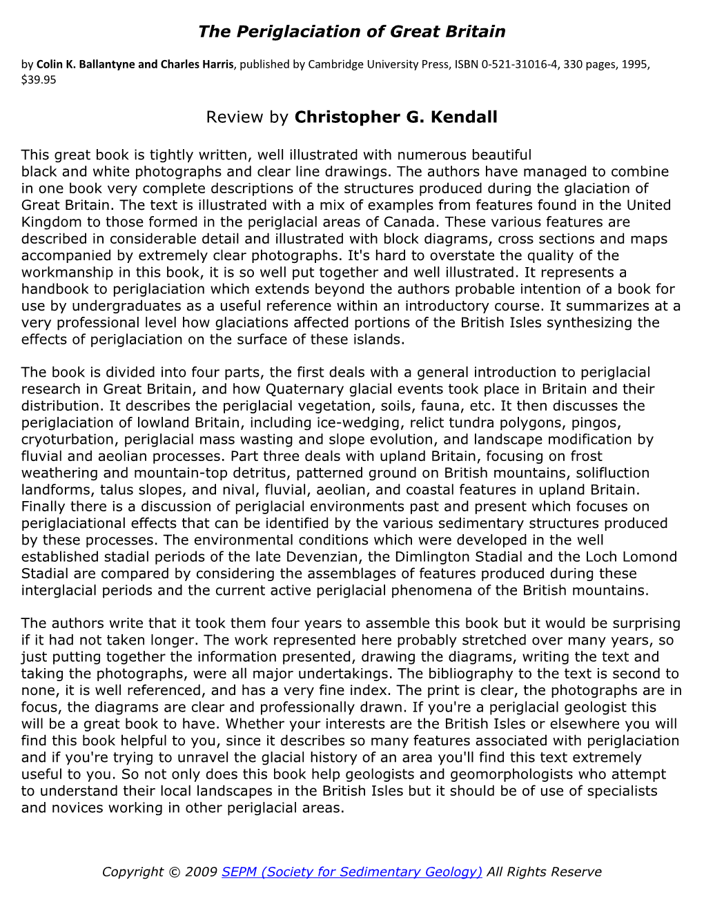 The Periglaciation of Great Britain Review by Christopher G. Kendall