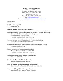 KATHRYN M. E. DOMINGUEZ University of Michigan Gerald R. Ford School of Public Policy 735 South State Street, 3306 Weill Hall An