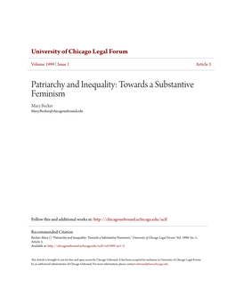 Patriarchy and Inequality: Towards a Substantive Feminism Mary Becker Mary.Becker@Chicagounbound.Edu