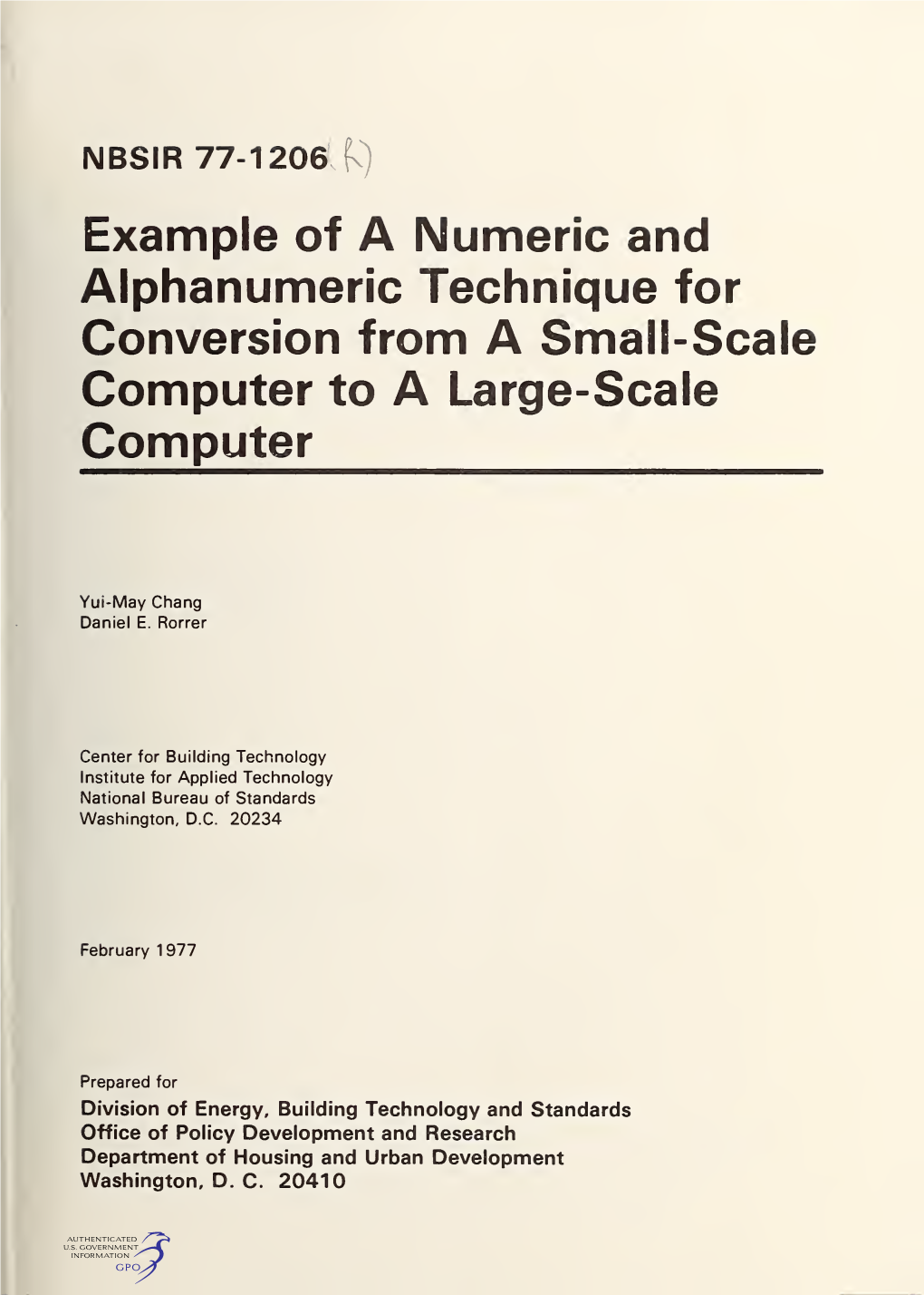 Example of a Numeric and Alphanumeric Technique for Conversion from a Small-Scale Computer to a Large-Scale Computer
