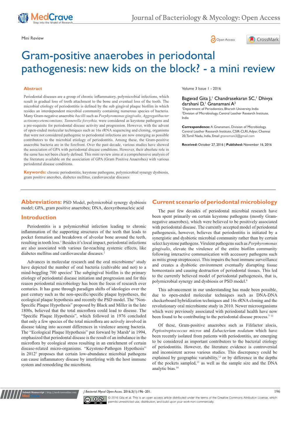 Gram-Positive Anaerobes in Periodontal Pathogenesis: New Kids on the Block? - a Mini Review