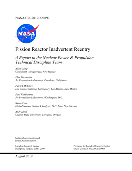 Fission Reactor Inadvertent Reentry a Report to the Nuclear Power & Propulsion Technical Discipline Team