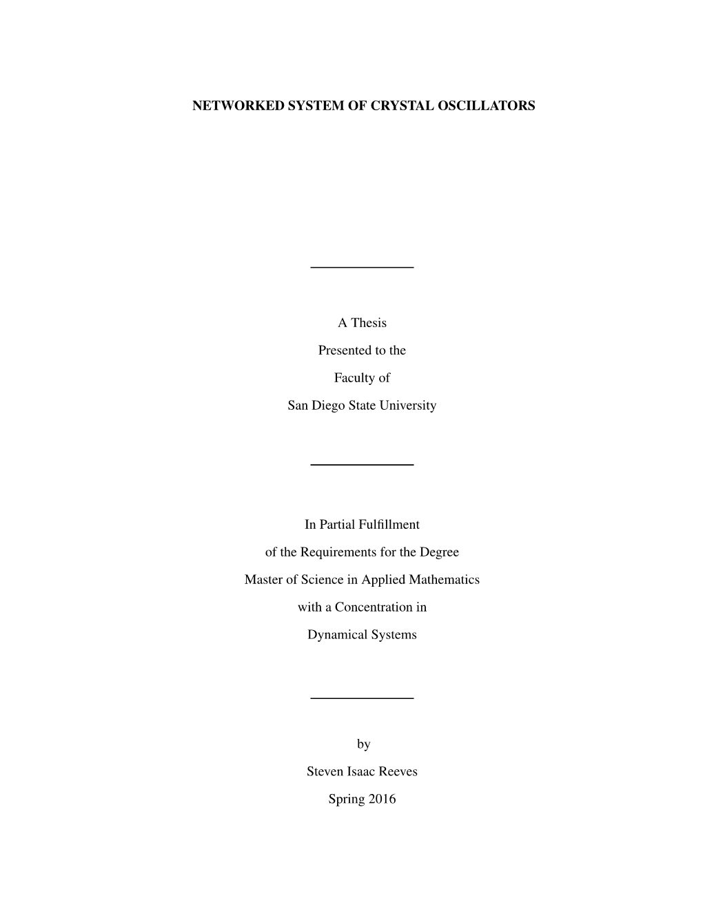 NETWORKED SYSTEM of CRYSTAL OSCILLATORS a Thesis