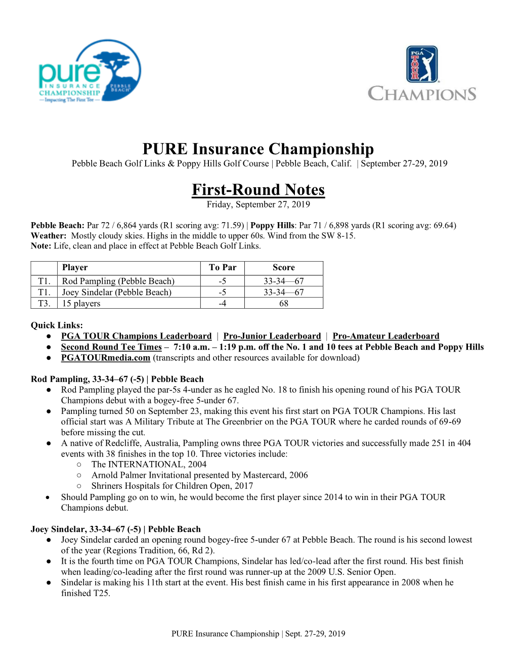 PURE Insurance Championship First-Round