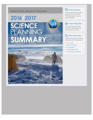 2016-2017 Science Planning Summaries