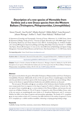 Description of a New Species of Wormaldia from Sardinia and a New Drusus Species from the Western Balkans (Trichoptera, Philo