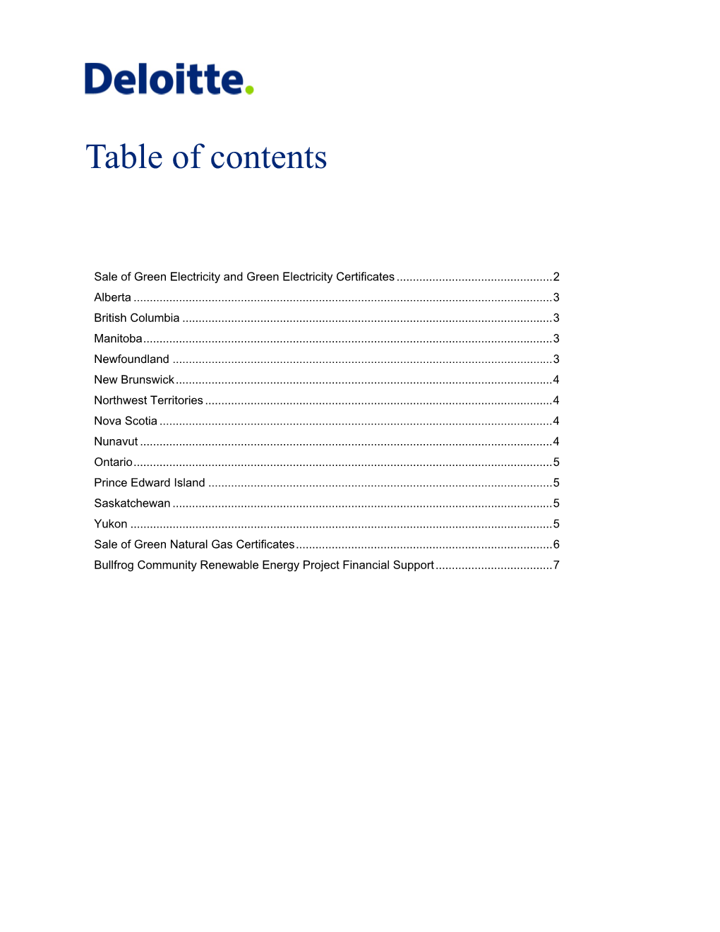 Table of Contents