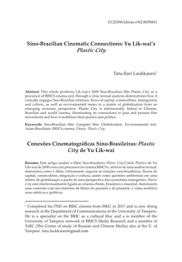 Sino-Brazilian Cinematic Connections: Yu Lik-Wai's Plastic City Conexões