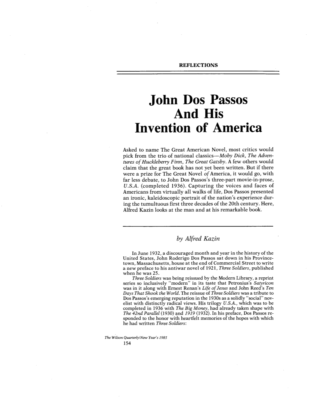 John DOS Passos and His Invention of America