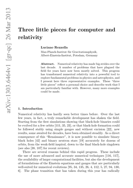 Arxiv:1303.6464V1 [Gr-Qc] 26 Mar 2013 Numerical Relativity Has Hardly Seen Better Times Before