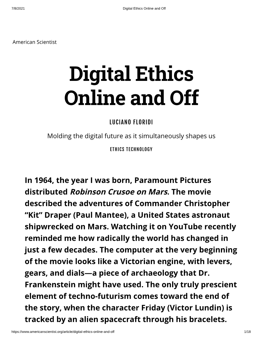 Digital Ethics Online and Off