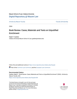 Book Review. Cases, Materials and Texts on Unjustified Enrichment