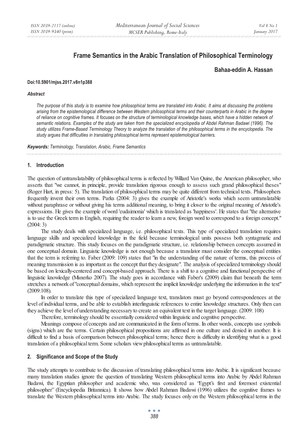 Frame Semantics in the Arabic Translation of Philosophical Terminology