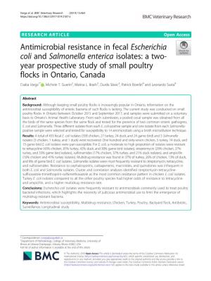 Antimicrobial Resistance in Fecal Escherichia Coli and Salmonella