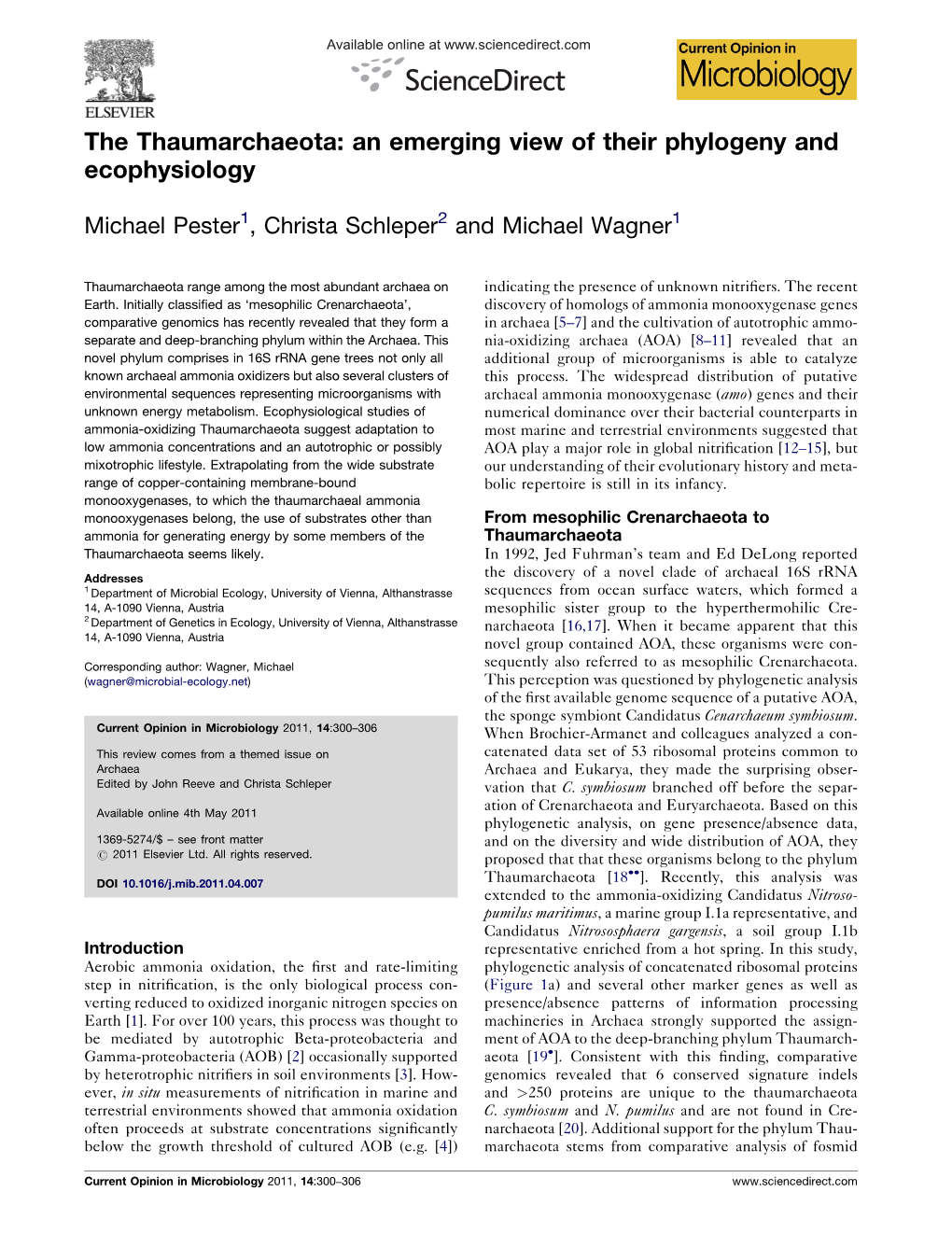 The Thaumarchaeota: an Emerging View of Their Phylogeny and Ecophysiology