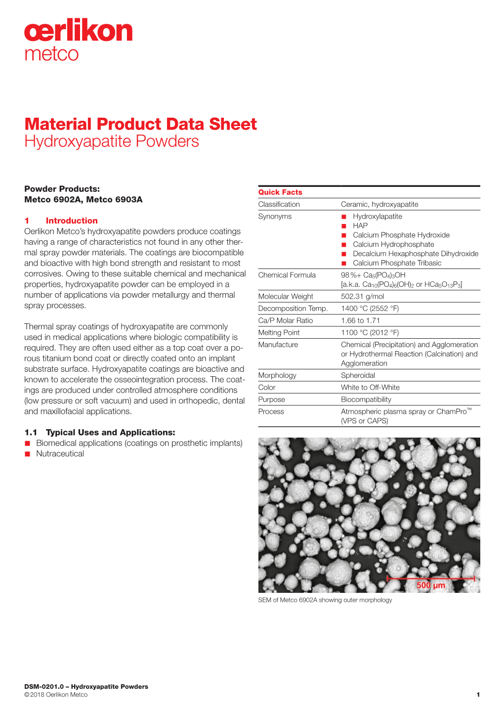 Hydroxyapatite Powders