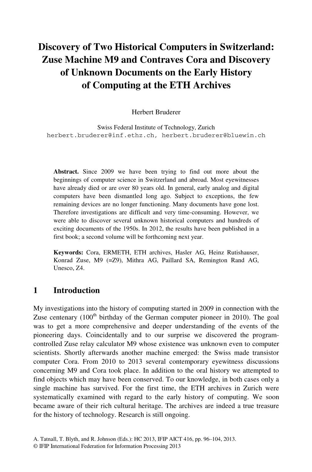 Discovery of Two Historical Computers in Switzerland: Zuse