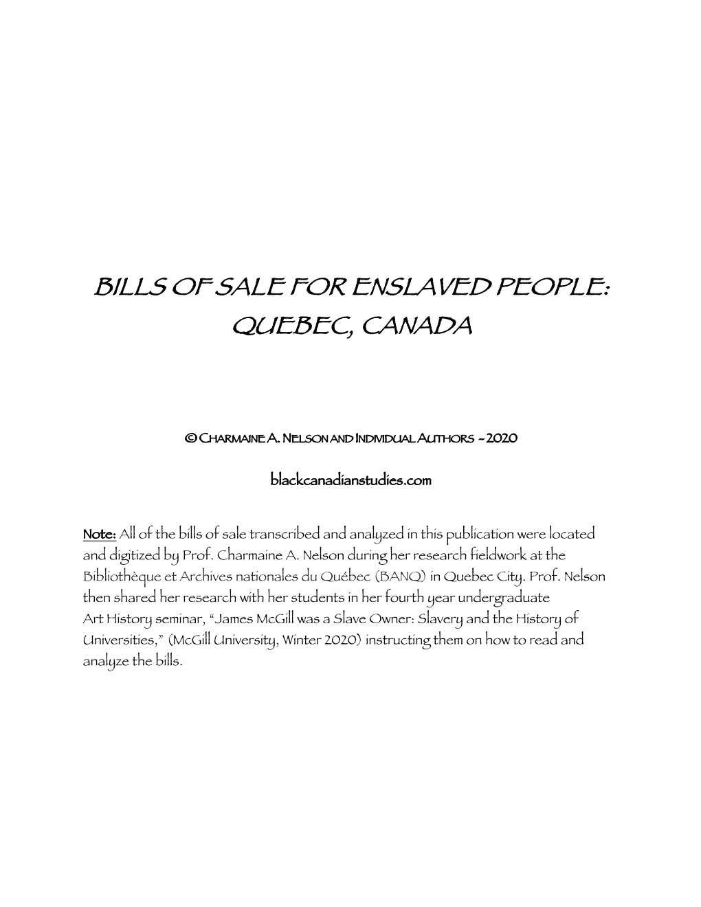 Bills of Sale for Enslaved People: Quebec, Canada