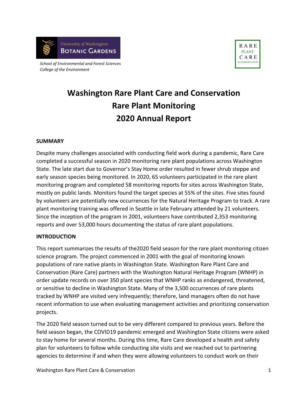 2020 Rare Plant Monitoring Report