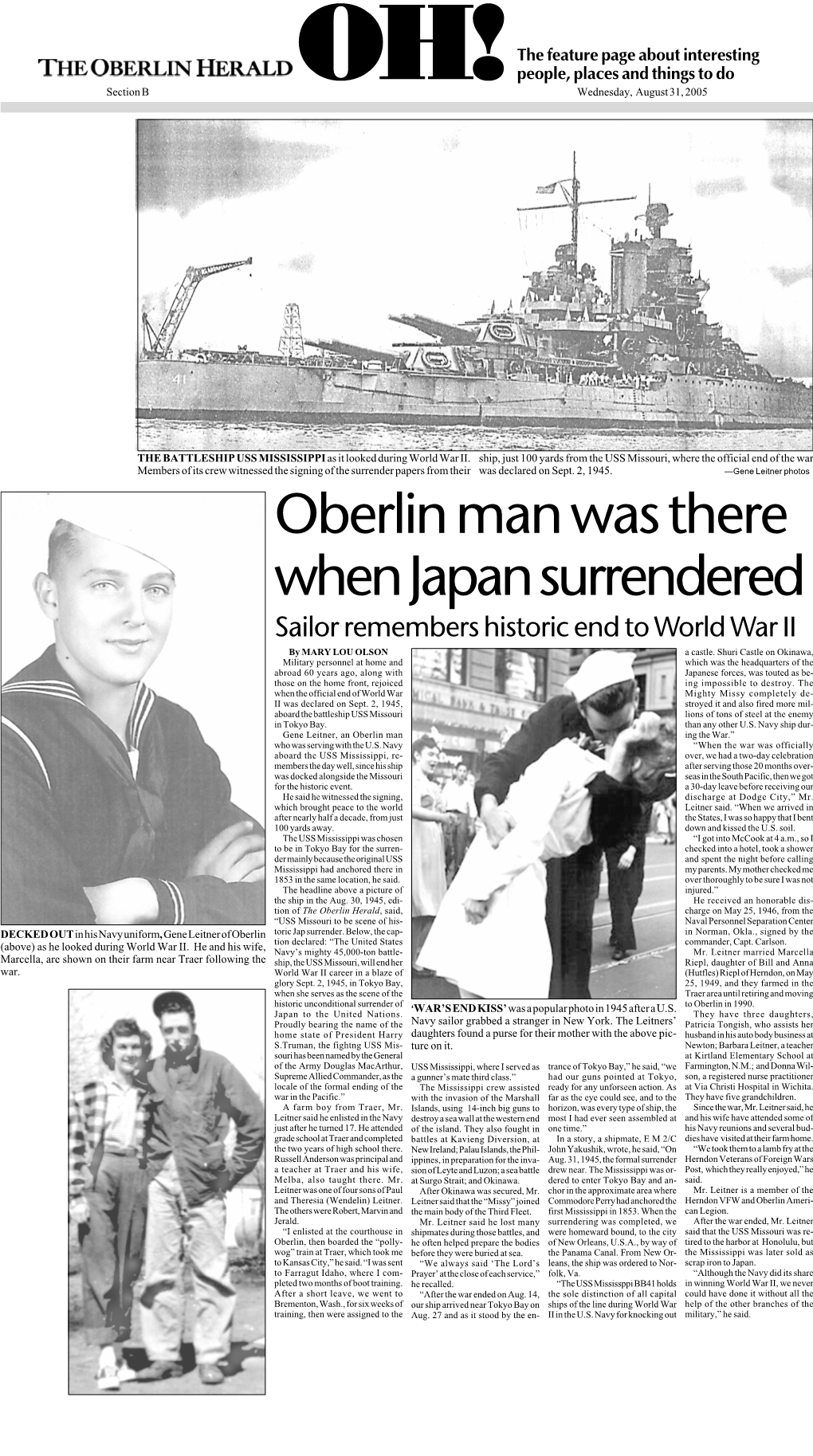 Oberlin Man Was There When Japan Surrendered Sailor Remembers Historic End to World War II by MARY LOU OLSON a Castle