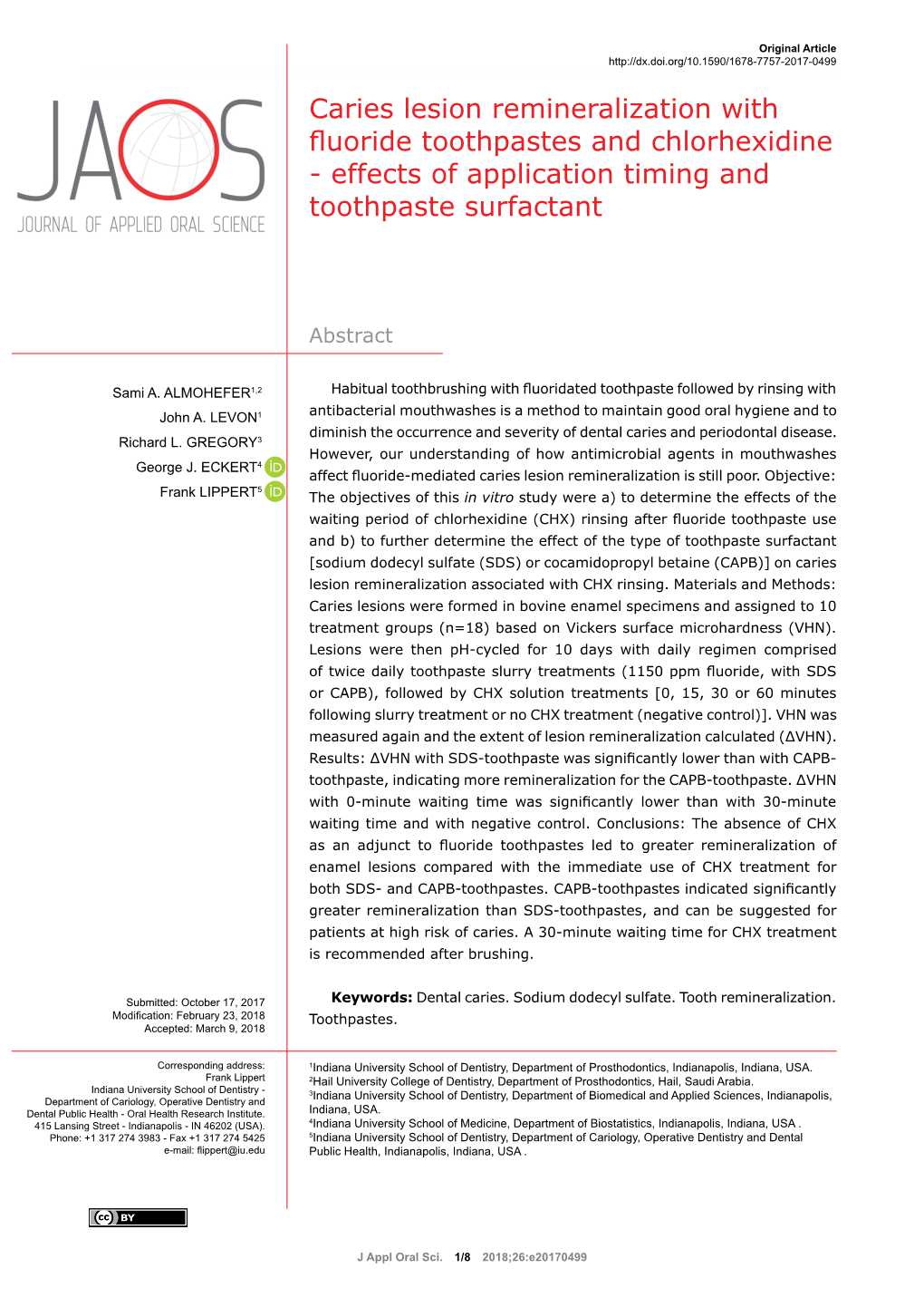 Caries Lesion Remineralization with Fluoride Toothpastes and Chlorhexidine - Effects of Application Timing and Toothpaste Surfactant