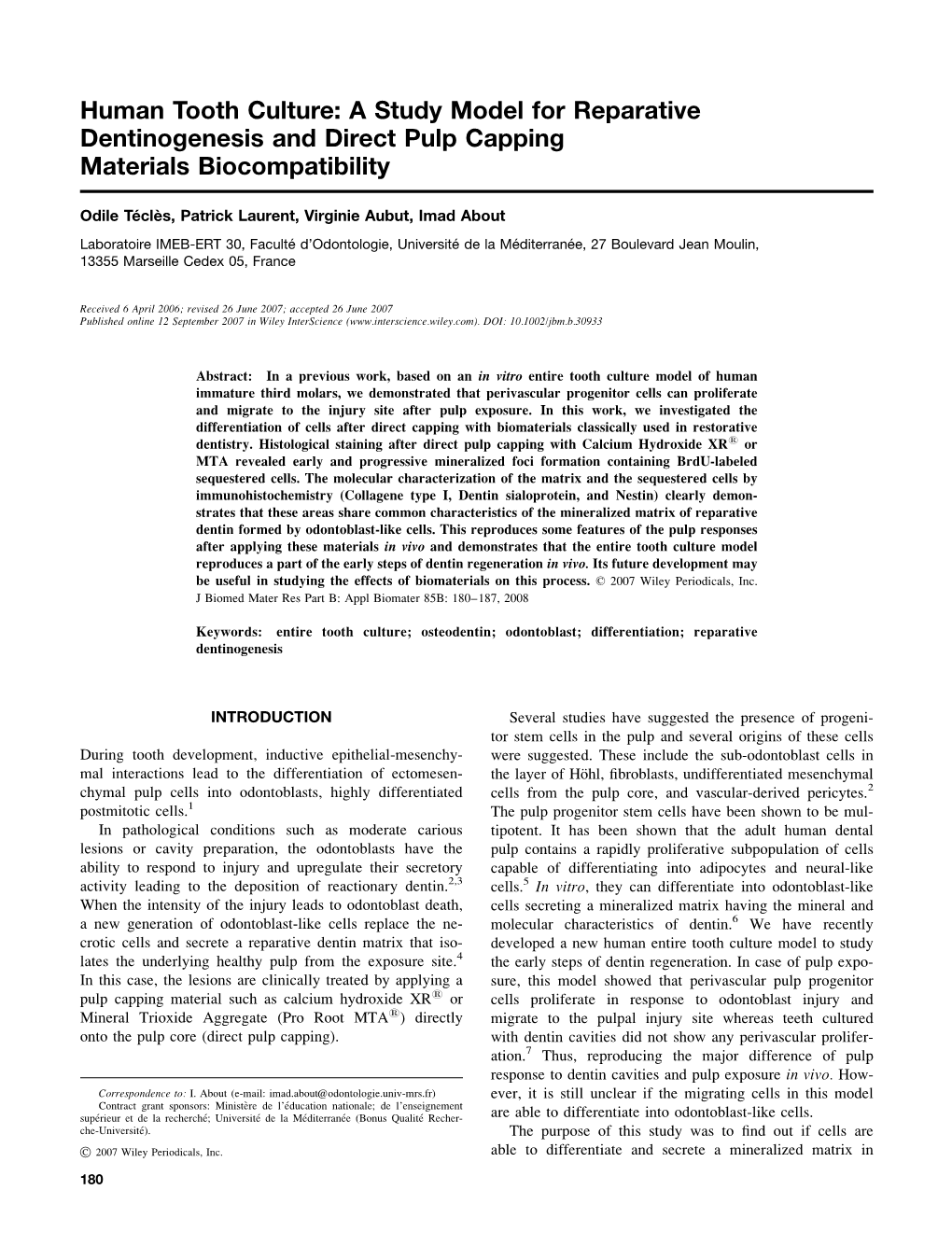 Human Tooth Culture: a Study Model for Reparative Dentinogenesis and Direct Pulp Capping Materials Biocompatibility