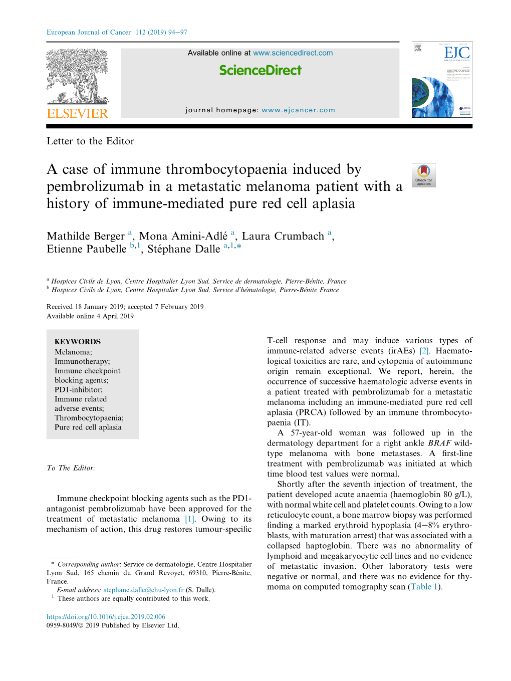 A Case of Immune Thrombocytopaenia Induced by Pembrolizumab in a Metastatic Melanoma Patient with a History of Immune-Mediated Pure Red Cell Aplasia