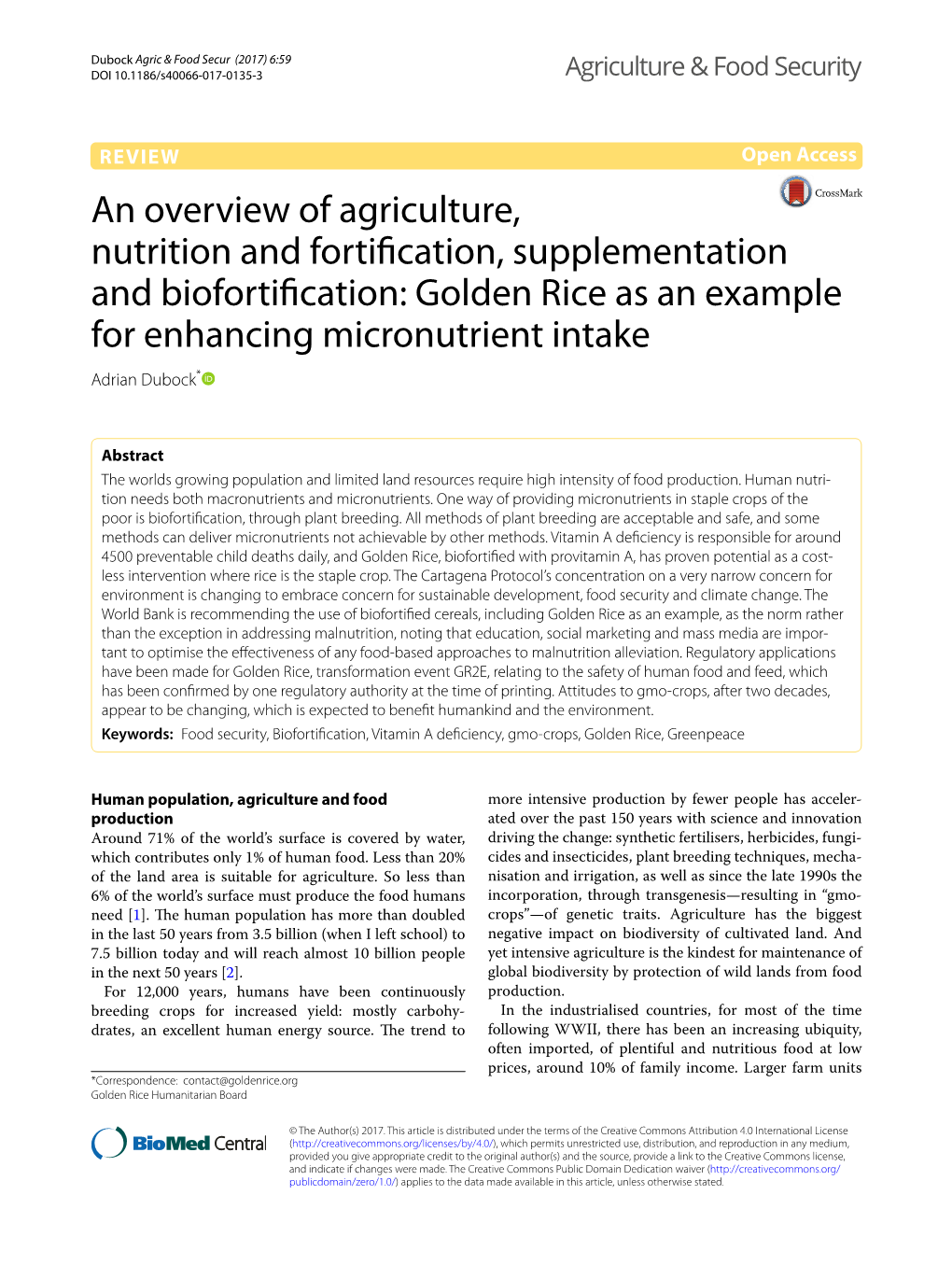 An Overview of Agriculture, Nutrition and Fortification, Supplementation