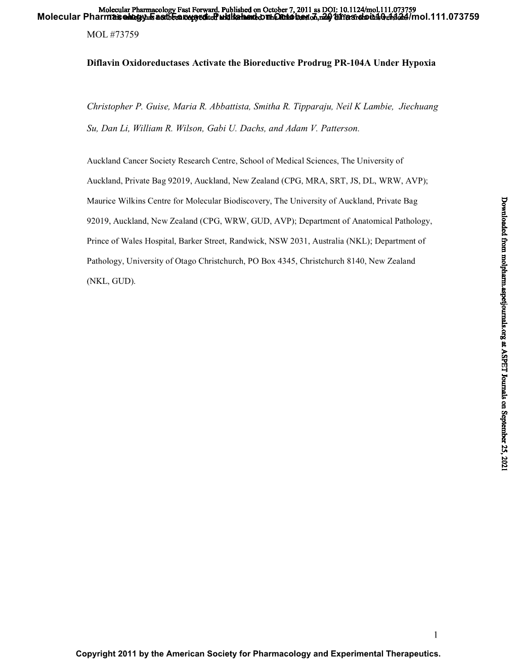 MOL #73759 1 Diflavin Oxidoreductases Activate The