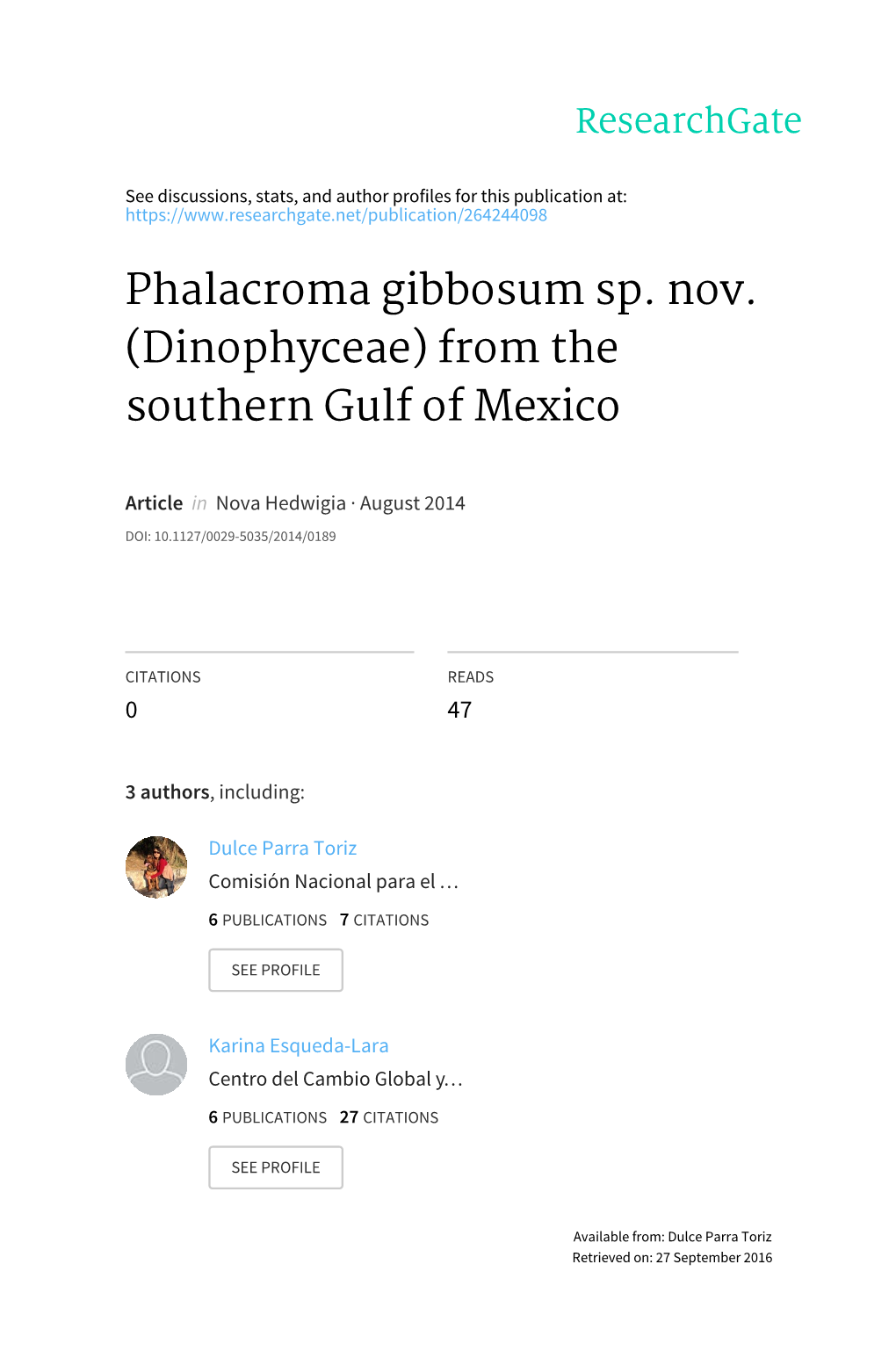 Phalacroma Gibbosum Sp. Nov. (Dinophyceae) from the Southern Gulf of Mexico