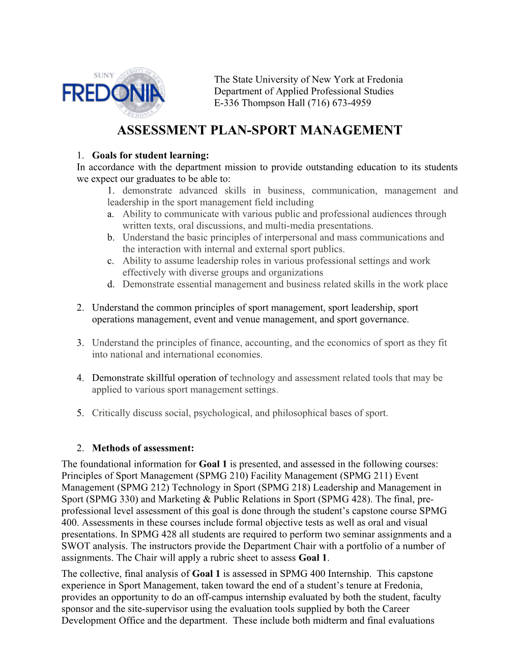 Department of Communication Assessment Plan